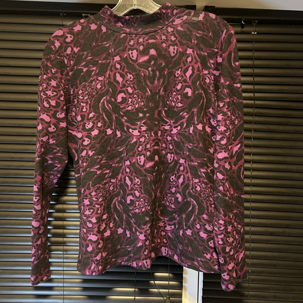 Westbound Mock Neck Top Womens Medium Purple Animal Print Long Sleeve Casual